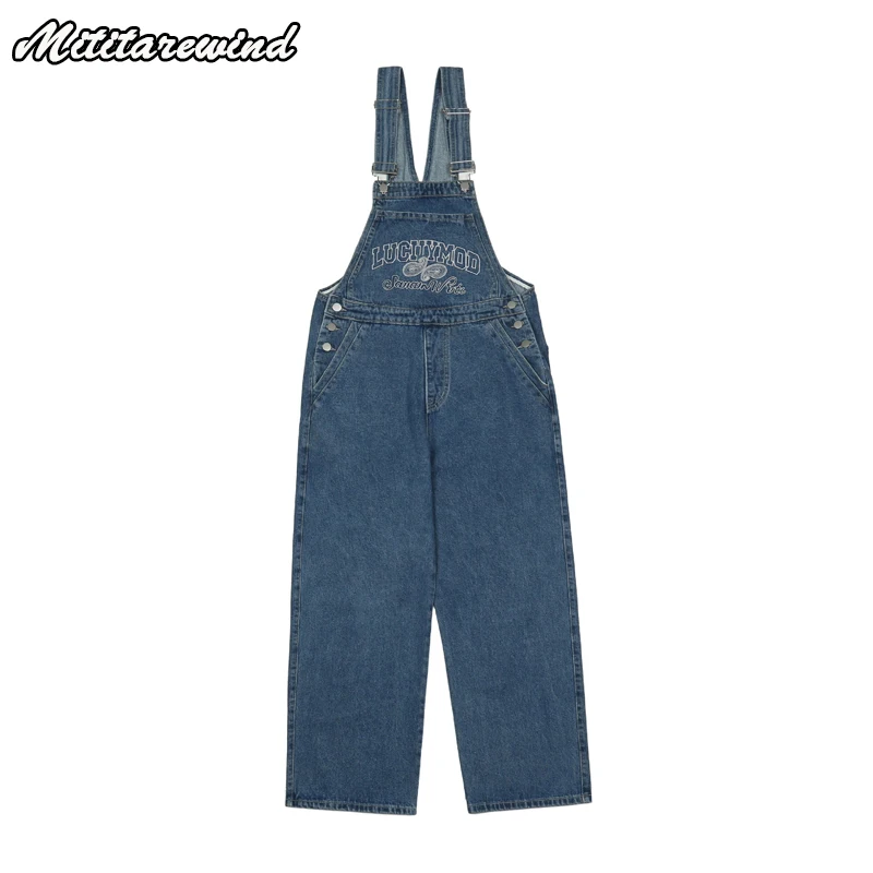 

American Streetwear Fashion Cargo Overalls For Men And Women Youth Couple High Street Style Loose Casual Denim Pants Straight