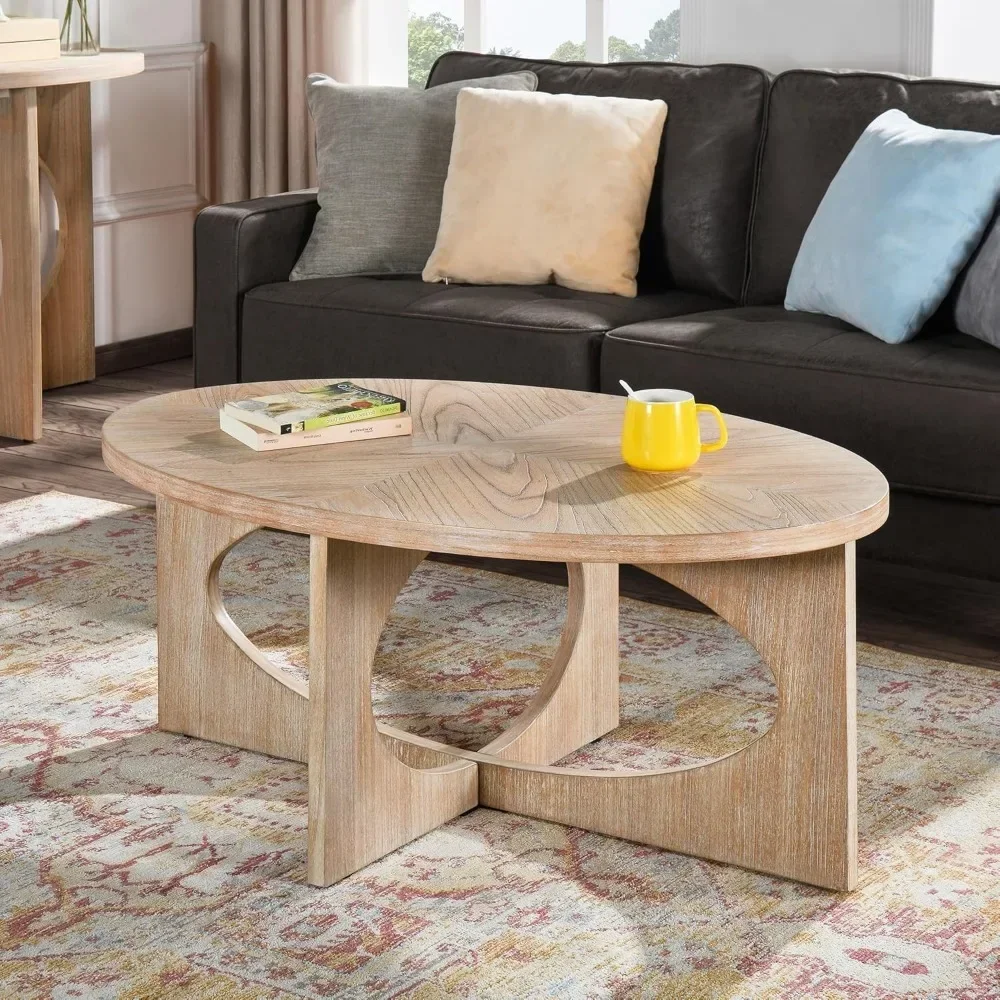 Wooden Oval Coffee Table, Woods Coffees Tables for Living Room, Oval Rustic Wood Center Coffees Tables, Coffee Table 3