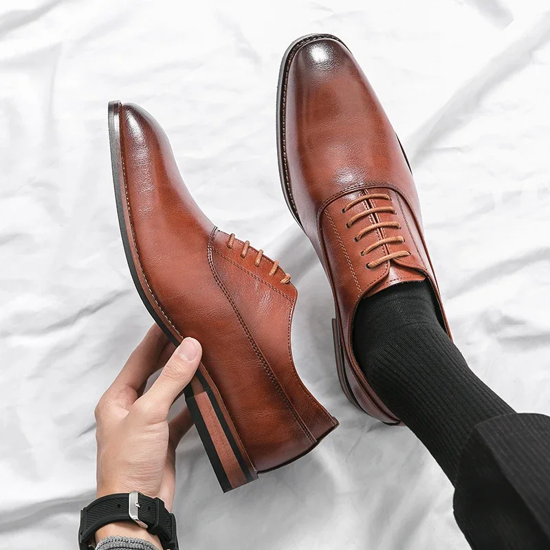 Leather Shoes Italian Mens Wedding Oxfords Shoes Luxury Genuine Leather Handmade Comfortable Quality Elegant Office Formal Shoes Man Size 46