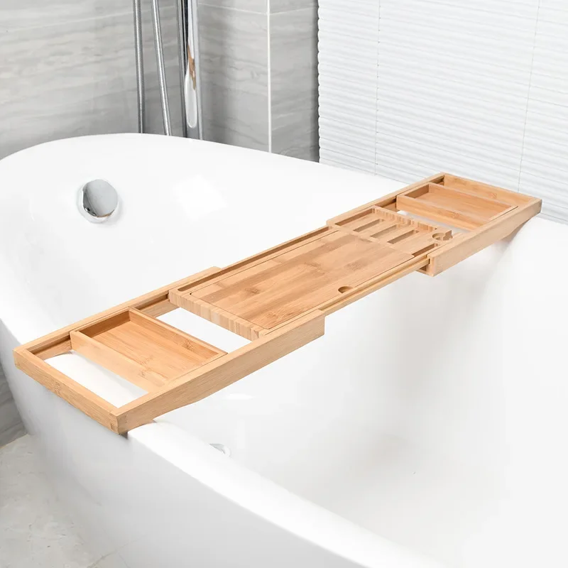 23.62''-34.25'' Soap Dish Non Slip Tablet Holder Storage Holder Expandable Luxury Wooden Bathtub Caddy Tray Bathtub Accessories wooden tray