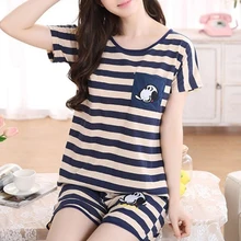 Women Pajamas Suits Cute Sleepwear Casual O-Neck Short Sleeve Pajamas Set Summer Comfortable Breathable Cartoon Sleepwear