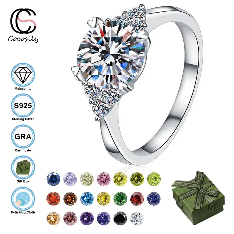 

Cocosily 1CT D Color Moissanite S925 Sterling Silver Fashion Charm Shining Diamond Women Ring Festival Party Engagement Jewelry