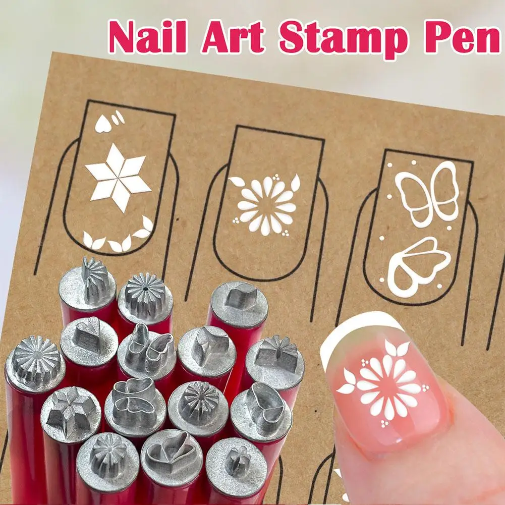 6/10/15pcs Metal Nail Art Stamp Pen Daisy Butterfly Nail Stamp Handicraft Leaf Nail Flower Star Dotting Art Heart Tools Hot Sale 4