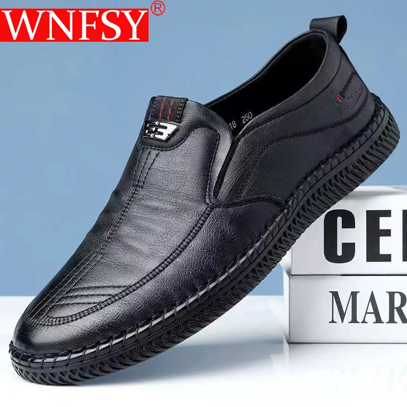 

Wnfsy Men's Business Leather Shoes Slip on Loafers Breathable Men Casual Soft Shoes Flats Driving Shoes Moccasins Zapatillas