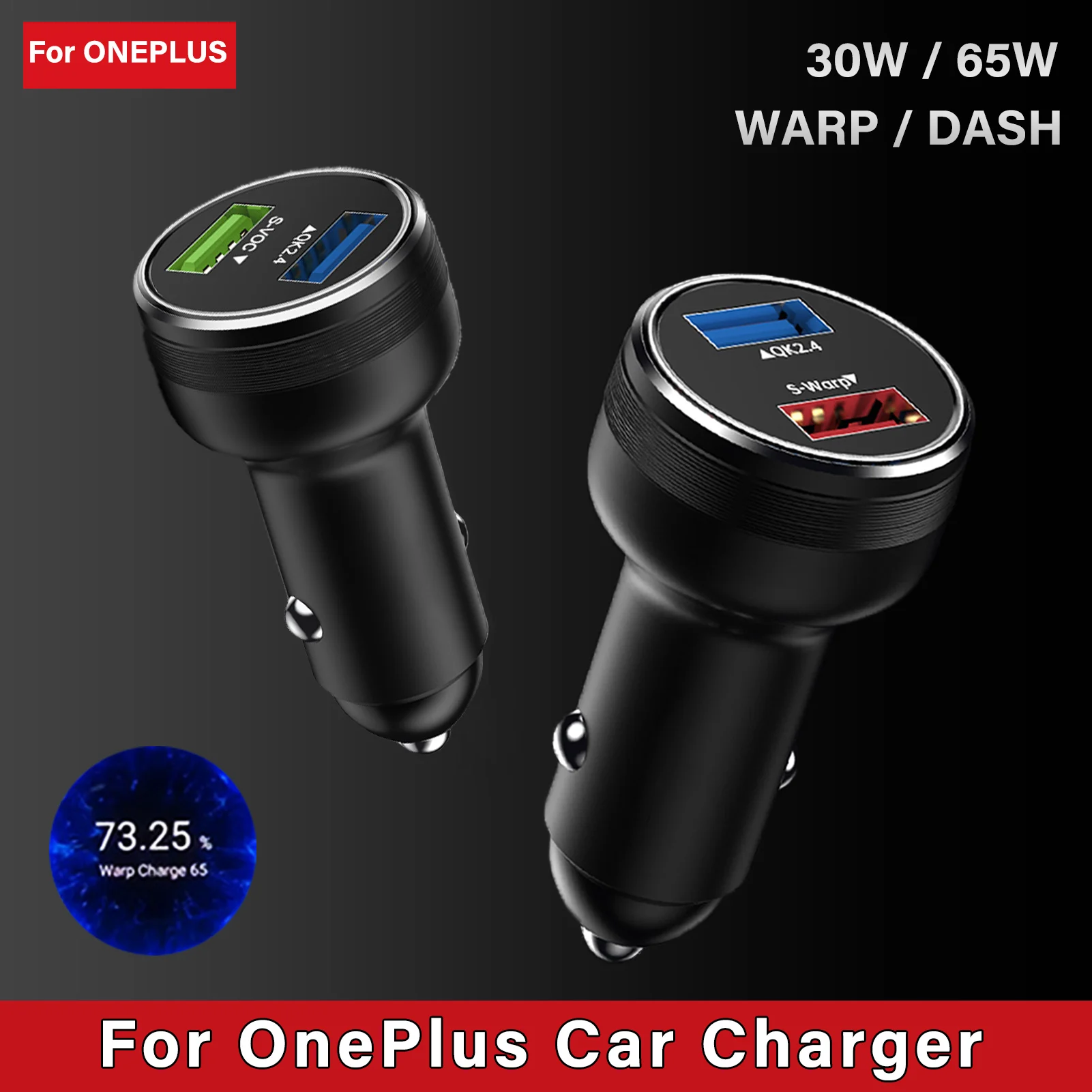 Dual USB Car Charger 65W Warp Charge 30W Dash Fast Quick