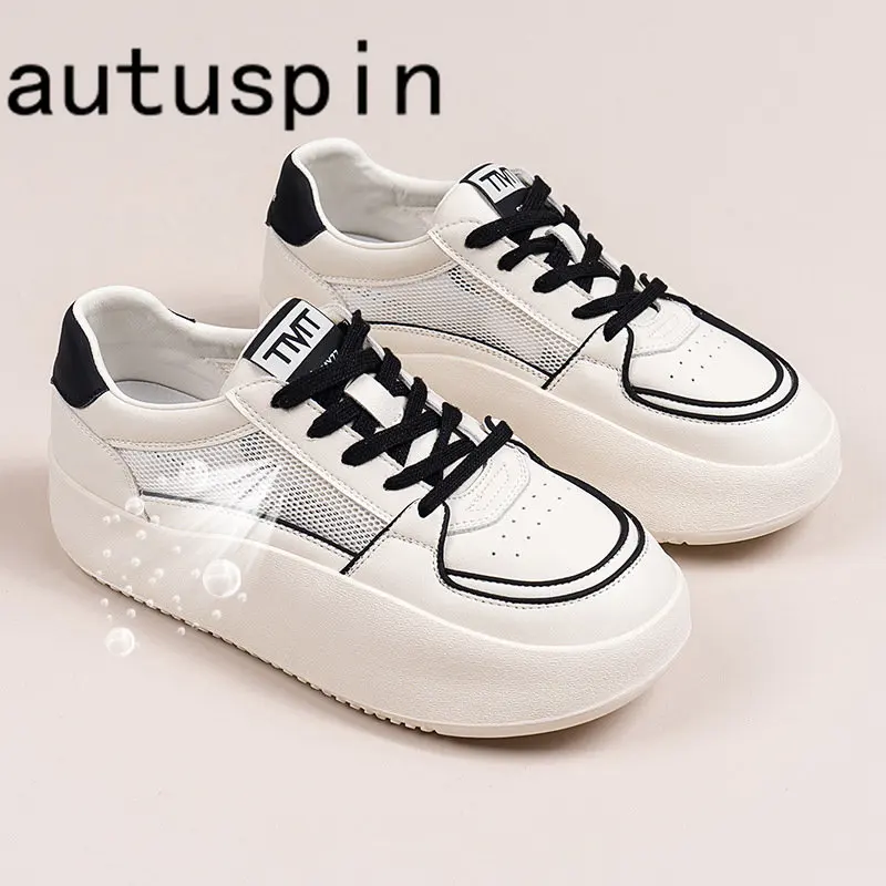

Autuspin Summer Air Mesh Skateboard Shoes Women Fashion Breathable Genuine Leather Flats Platform Sports Sneakers Outdoor Casual