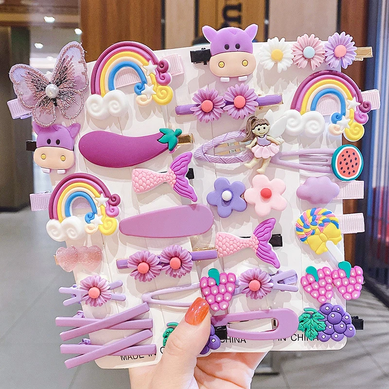

14PCS/Set Children Cute Cartoon Flower Fruit Rubber Bands Hairpins Girls Lovely Hair Clips Kids Hair Bands Hair Accessories Gift