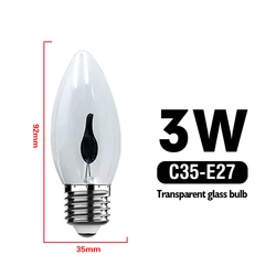 Vintage Edison LED Flame Effect Candle Light Bulb - 3W 220V Home Decor Lighting (C35 E27 Candle)