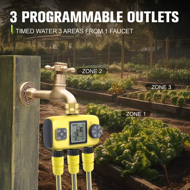3-Outlet Automatic Water Timer Garden Irrigation Watering System Independent Control Sprinkler Programmer Tools 3