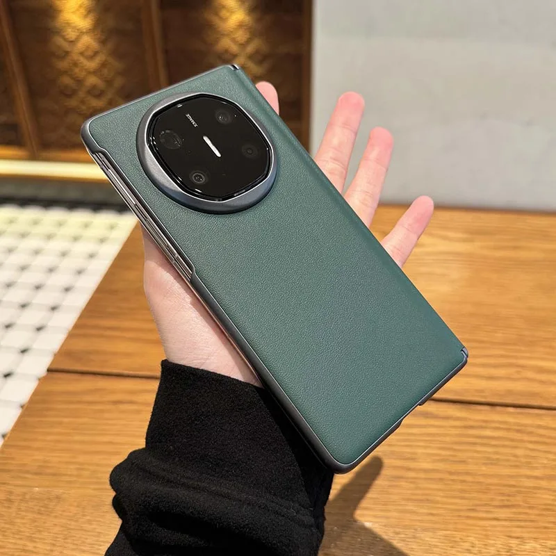 Luxury High-Quality Solid Matte Leather Folding Hinge Shockproof Protective Case
