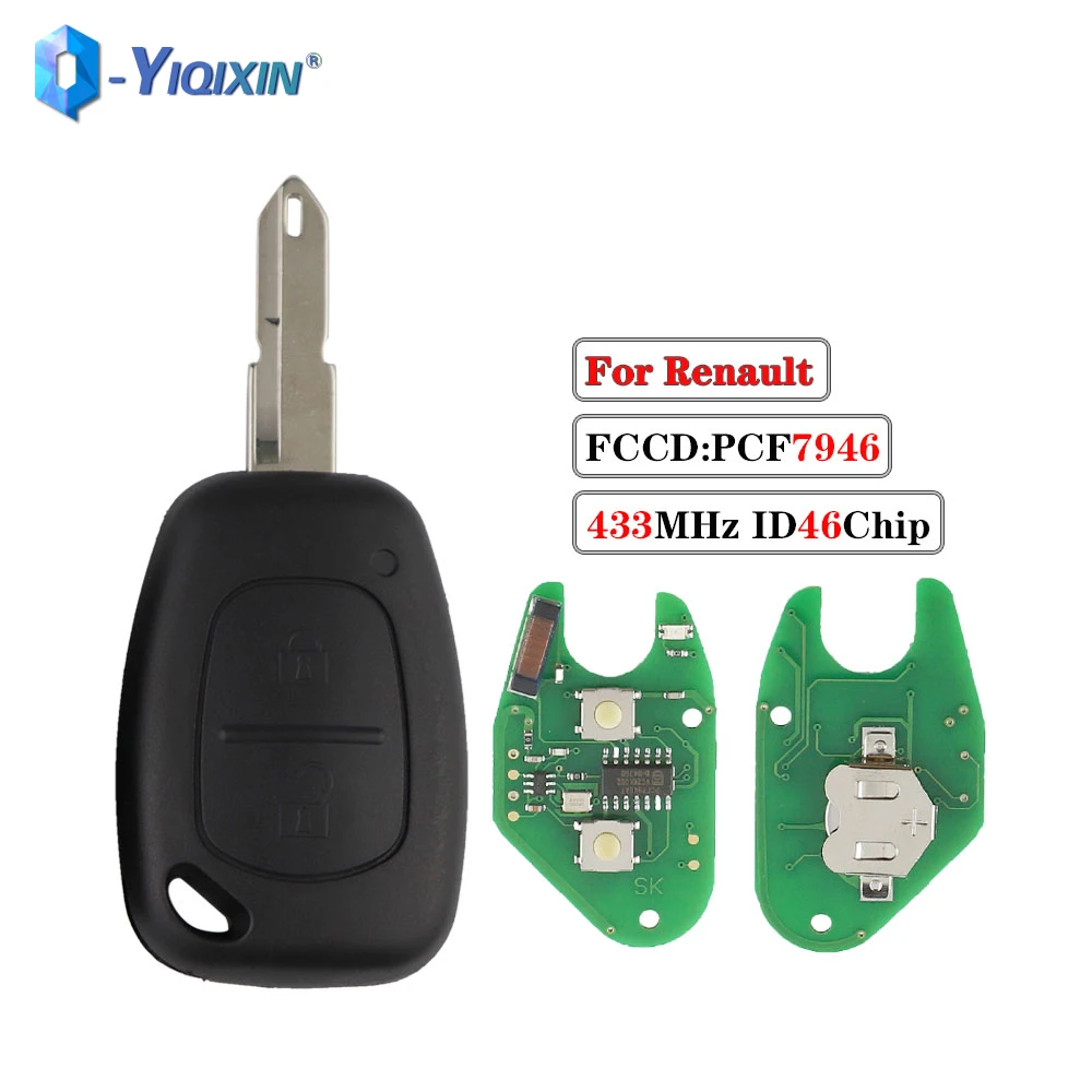 YIQIXIN 2 Button ID46 PCF7946 Chip 433Mhz Remote Car Smart Key For Renault Traffic Master Vivaro Movano Kangoo NE73 Uncut Blade yiqixin remote id46 smart car key 4 button 433mhz pcf7952 chip for renault megane 3 scenic laguna koleos clio fob va2 blade card