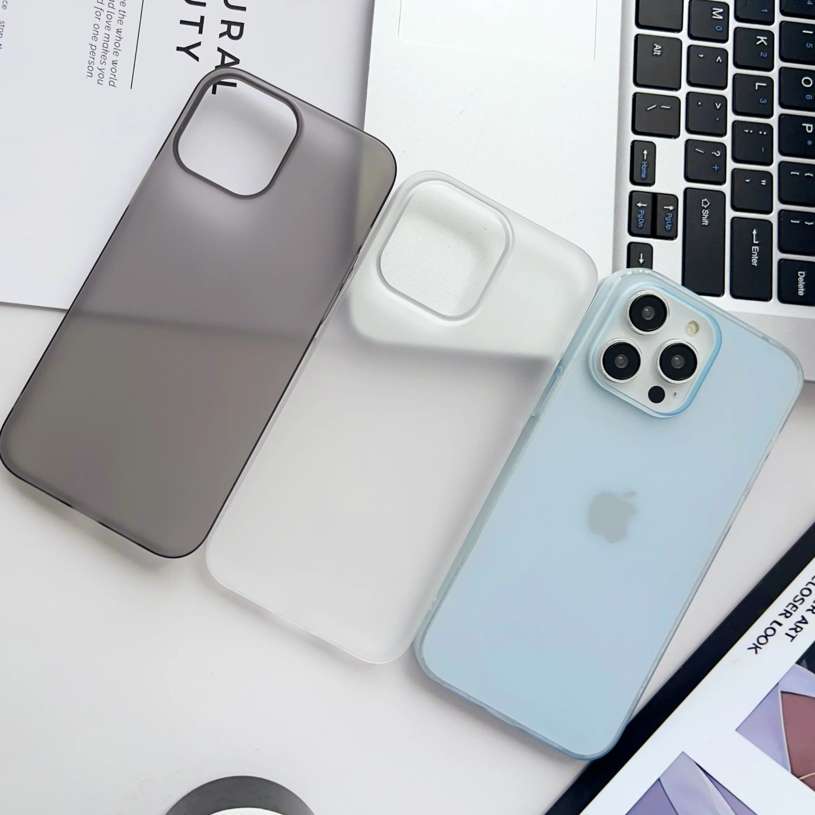 Ultra-Thin Frosted Translucent Shockproof Phone Case with Matte Bumper