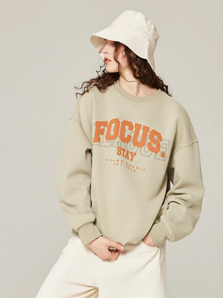 

Spring New Korean Fashion Commuter Loose Women's Sweater Casual Solid Color Printed Round Neck Long Sleeved Women's Pullover Top