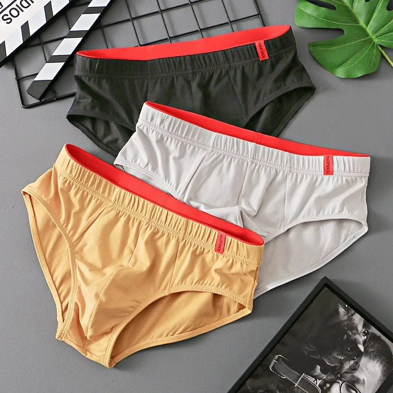 

Solid Cotton Briefs Men's Convex Pouch Panties Youth Fasion Lingerie Low Rise Breathable Men's Comfortable Underwear Solid Color