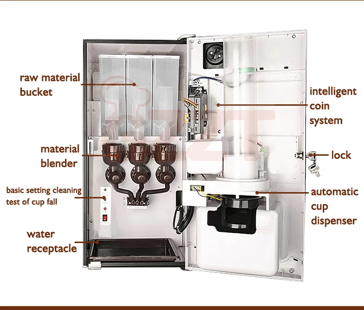 GZZT Coin-operated Instant Beverage Machine Coffee Vending Maker Coffee/Milk Tea/Hot Chocolate/Soy Milk Commercial 110V 220-240V 4
