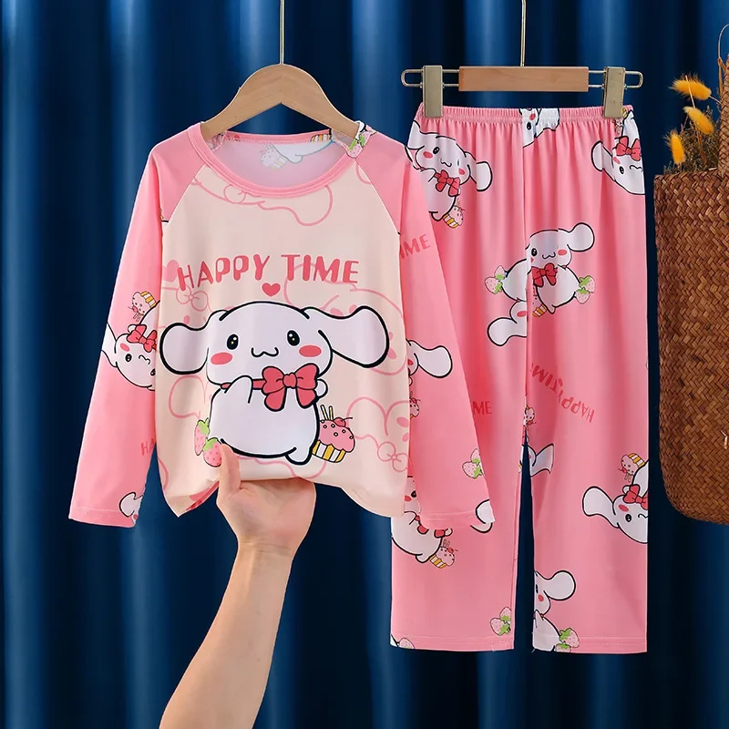 Autumn Kawaii Miniso Children Milk Silk Pajamas Sets Girl Boy Sleepwear Korean Kids Homewear Clothes Cute Anime Loungewear pajamas sets