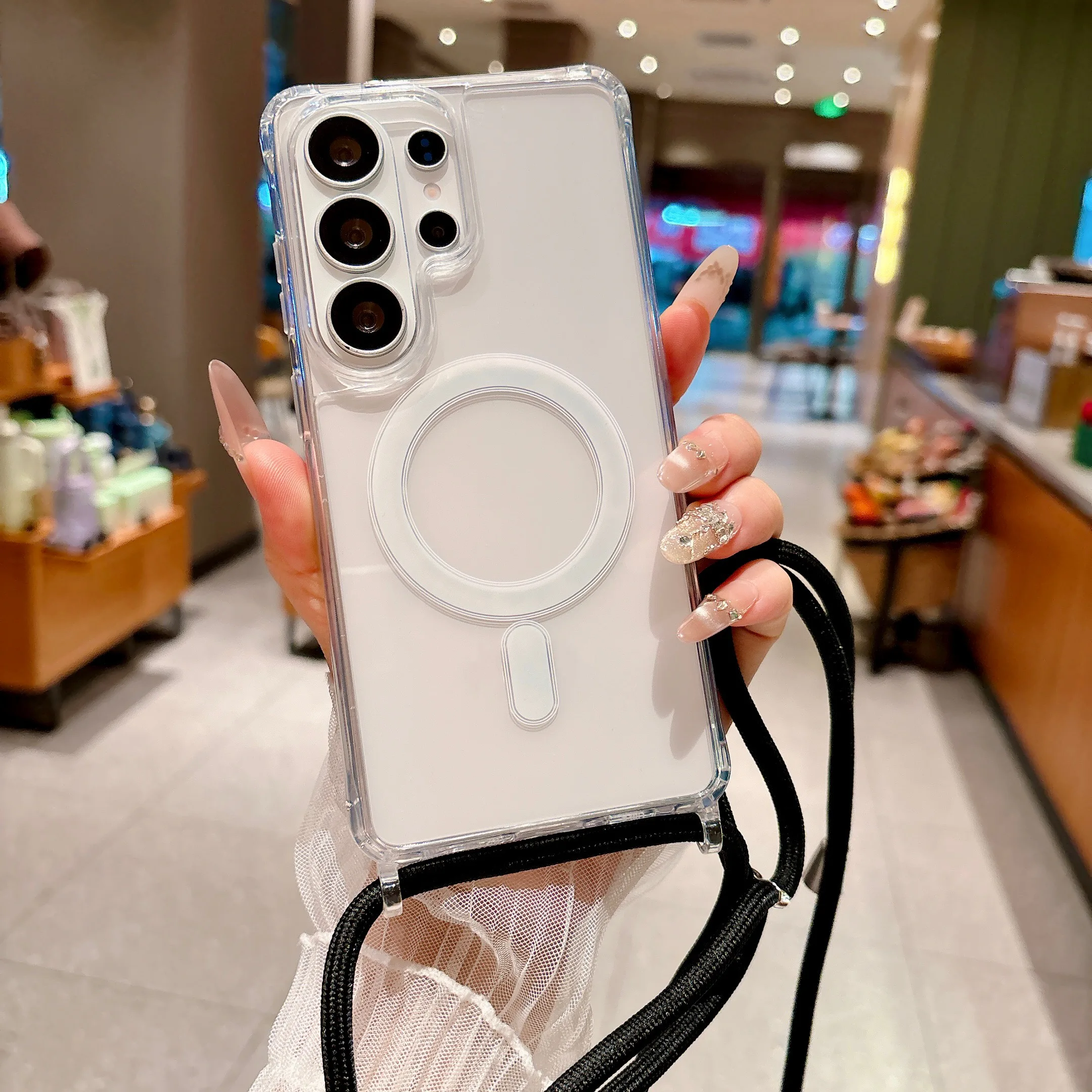 Crossbody Lanyard Rope Acrylic Magnetic Phone Case with Shockproof Protection