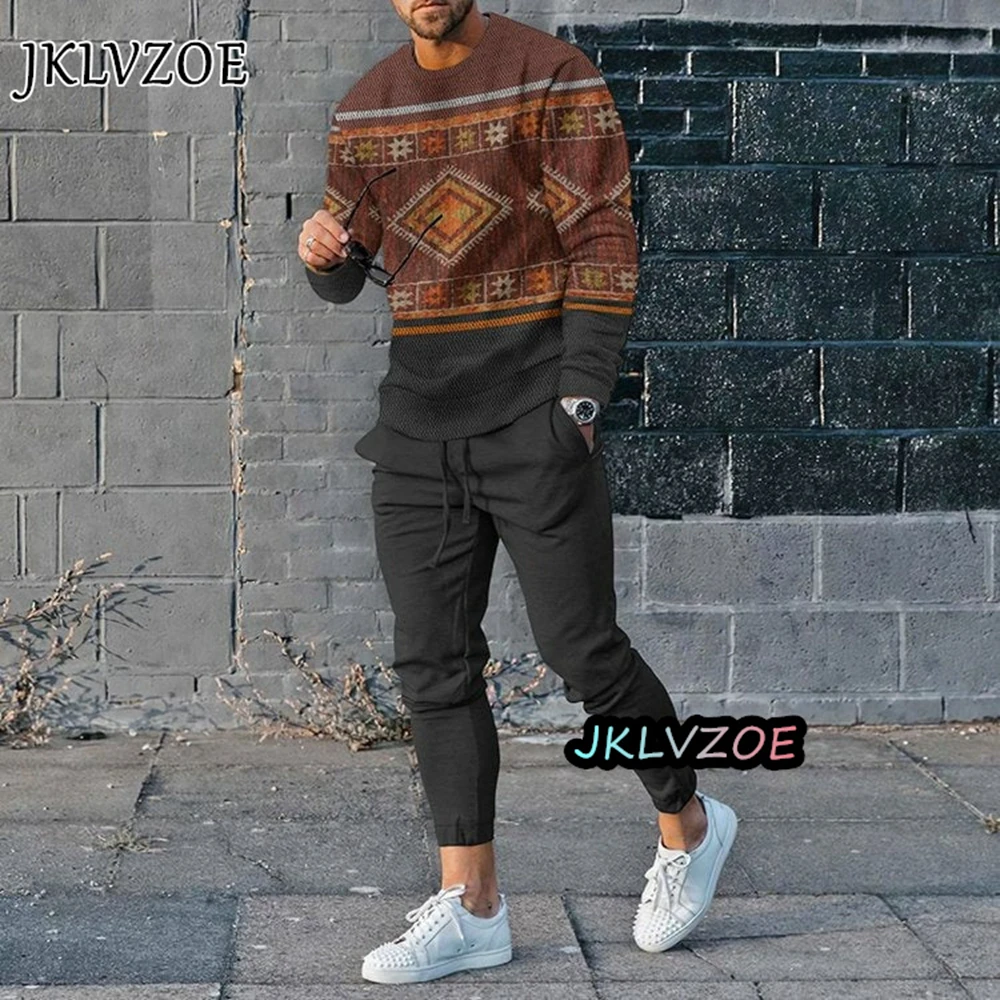 

Spring Long Sleeve Shirt Set 3D Printed Sportswear Sweatpants 2 Piece Vintage Streetwear Jogging Oversized Outfits Classic Suit