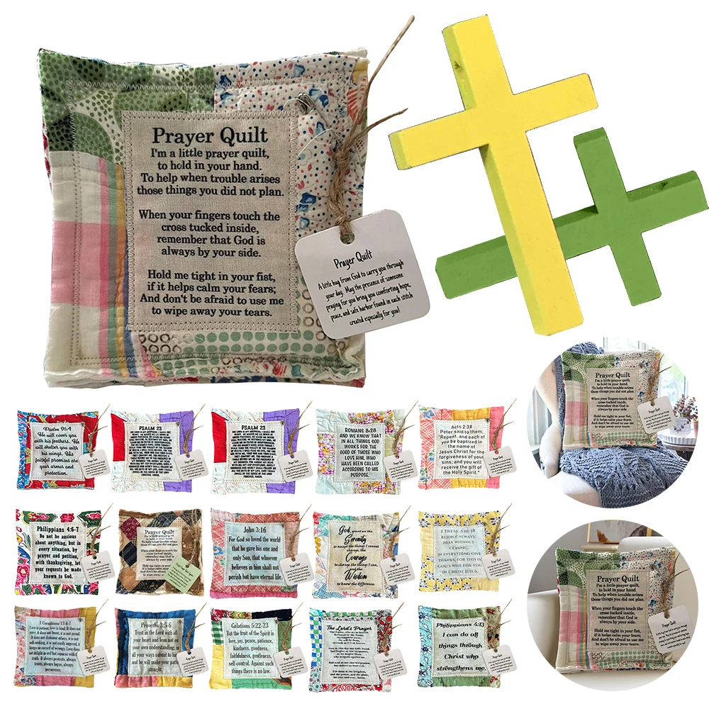 Prayer Quilt with Cross Inside Handmade Sew Individually Colorful Quilts Prayer Quilt Squares Gifts for Yourself Friend Family 2