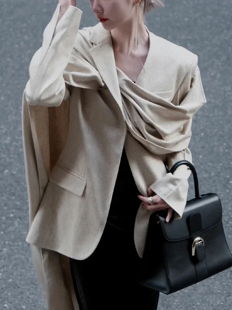 2024-spring-fashion-scarf-collar-office-lady-jacket-women-solid-blazer