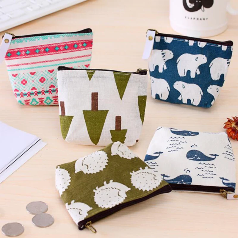Cute Coin Purses Small Fresh Casual Coin Wallet Lady Fashion Flower Animal Pattern Cartoon Earphone Key Money Storage Bag