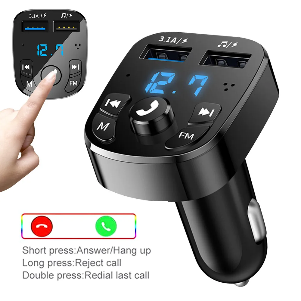 Bluetooth 5.0 Car Charger Dual USB Car Kit FM Transmitter Audio MP3 Player autoradio Handsfree 3.1A 12-24V For iPhone Samsung