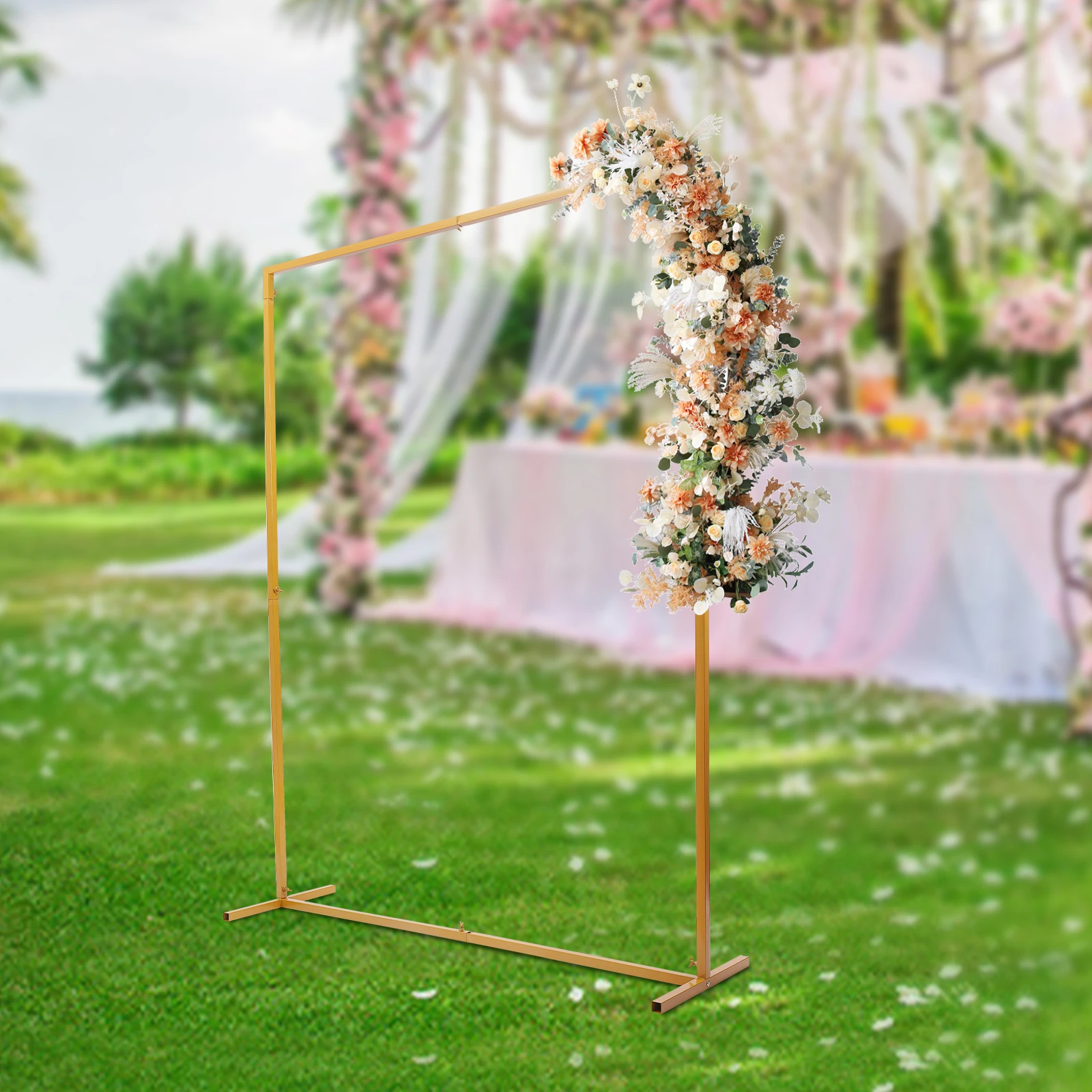 2*1.5M Wedding Arch Stand Base Metal Square Garden Backdrop Frame Flower Balloon Decor Rack Gold Birthday Party Event