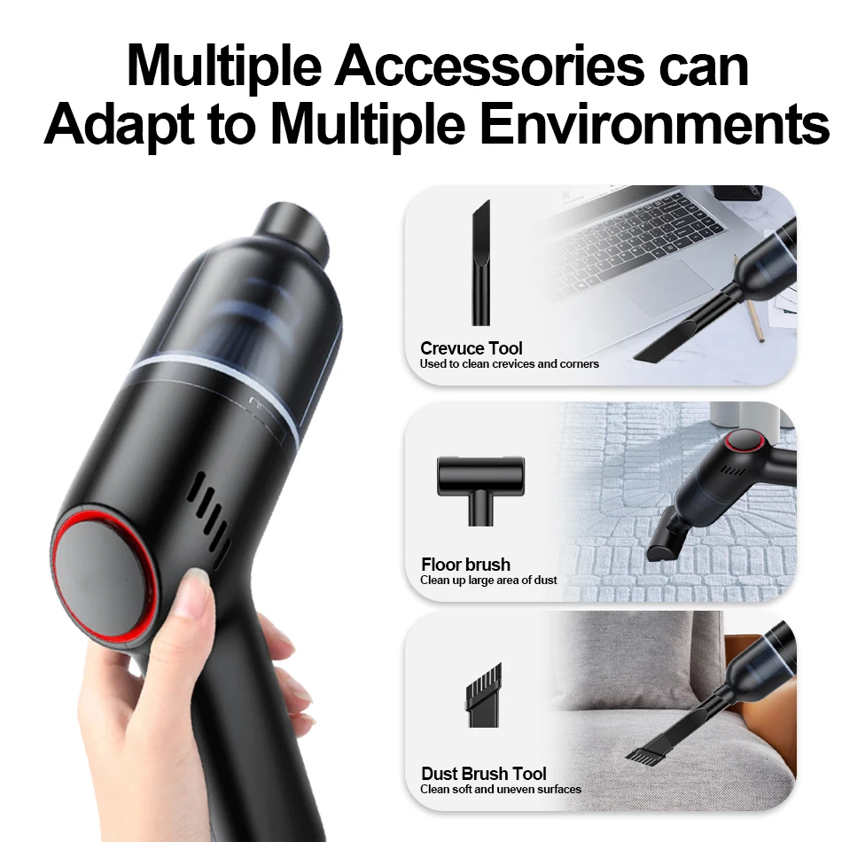 Small Portable Handheld Car Vacuum Cleaner 9000Pa High Powerful Cordless Wireless Home Carpet Vaccum Dust Catcher E-ACE