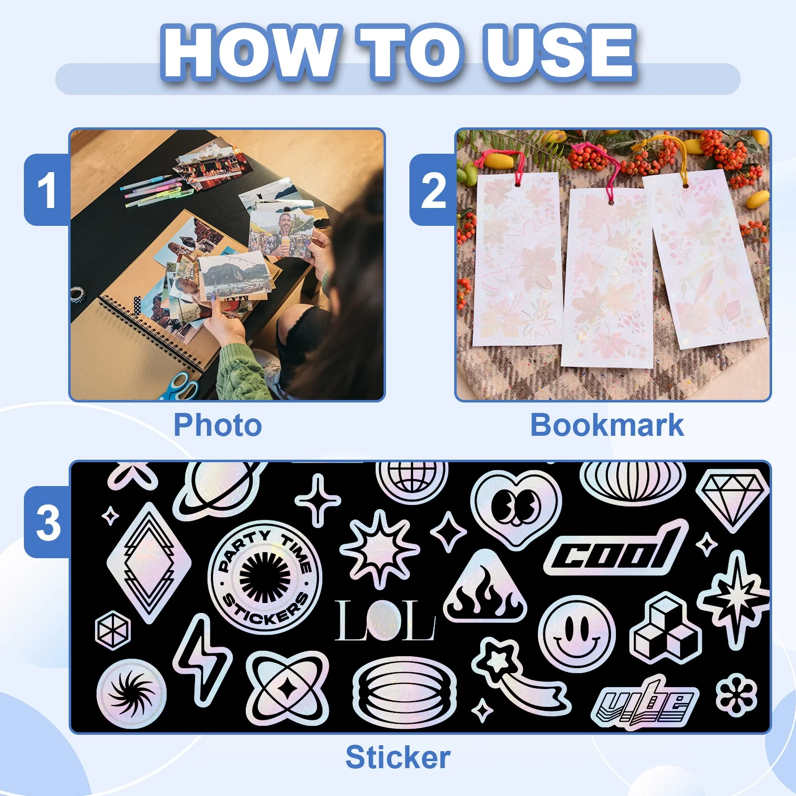 6/12Pcs 홀로그램 라미네이트 시트 홀로그램 스티커 용지 A4 방수 자체 접착 투명 비닐 라미네이트 필름