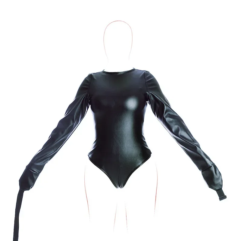 BDSM Bondage Long Sleeve Bodysuit Adjustable Belt Leather Arm Binder Restraint Straitjacket Slave Cosplay Costume Women Sex Toys women underwear sexy lingerie women jumpsuit latex bodysuit