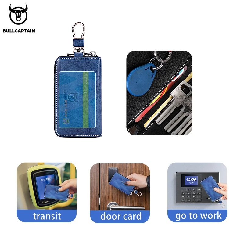 BULLCAPTAIN Men's Genuine Leather Key Case New Home Car Key Clip Men's Leather Case Mini Practical Chain Zipper key case key holder key organizer key purse