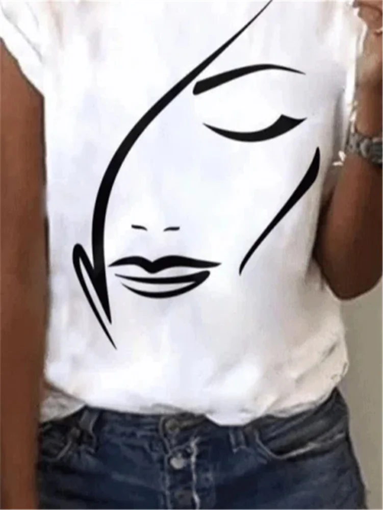 Hot Sales Casual Female T-Shirt Women Fashion Face Graphic Printed T-Shirt Ladies Harajuku Style Short Sleeves Street Clothes
