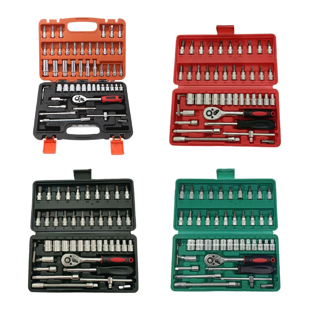46/53pcs Car Repair Tools Kit 1/4-Inch Socket Set Car Repair Tool Ratchet Torque Wrench Combo Auto Repairing Set Mechanic Tools