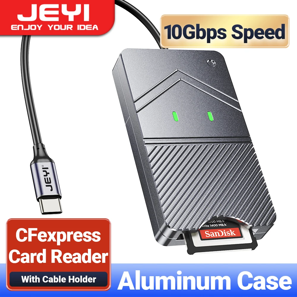 Jeyi-leitor de Cartões Cfexpress com Caixa de Alumínio Adaptador de Cartão de Memória Windows Macos Android Usb 3.2 Gen2 10gbps cf e tipo b