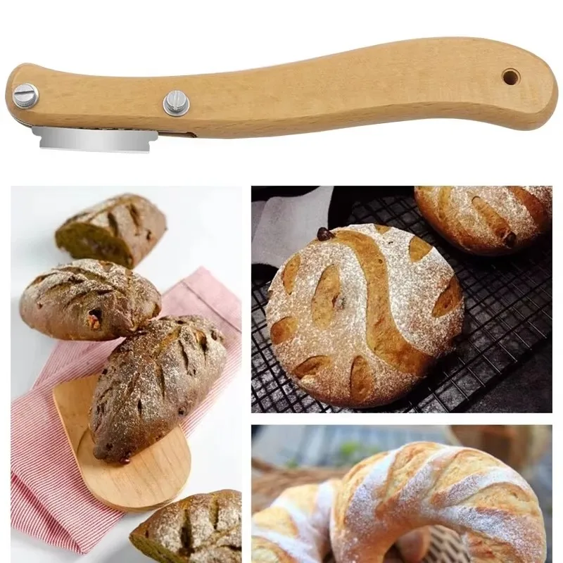 Bread Lame Tool with Wooden Handle and Replaceable Stainless Steel Blades for Artisan Bread Scoring and Baking Decoration