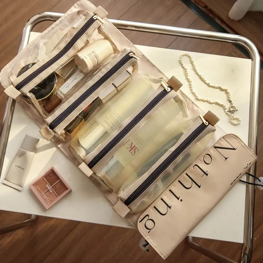 Zipper Fold Cosmetic Bag OX Cloth Korean Style Student Stationery Bag Letter Lager Capacity Cream Color Makeup Bags Travel