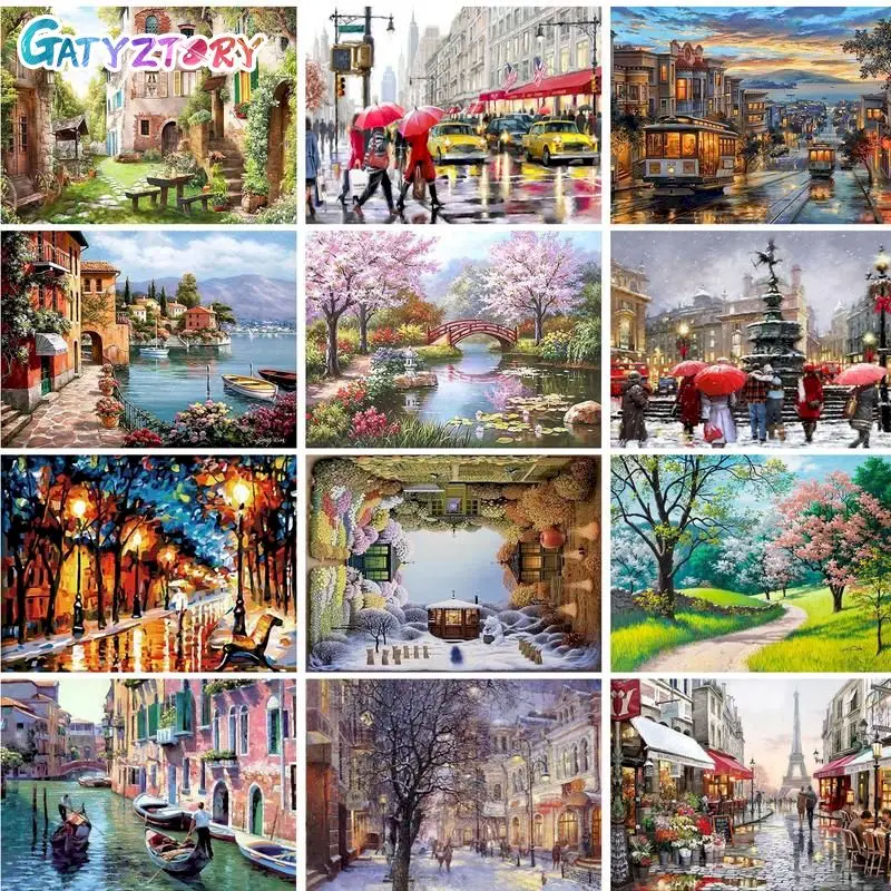 

GATYZTORY Modern Painting By Numbers With Frame 40x50cm Kits Town Landscape Picture With Numbers For Home Wall Art Picture