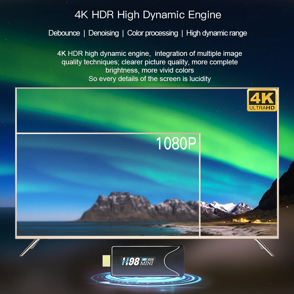 HONGTOP 미니 TV 스틱 H98Mini 안드로이드 10 지원 4K HD 비디오 2.4G/5G WiFi TV 박스 H.265 블루투스 미디어 플레이어 셋톱 박스