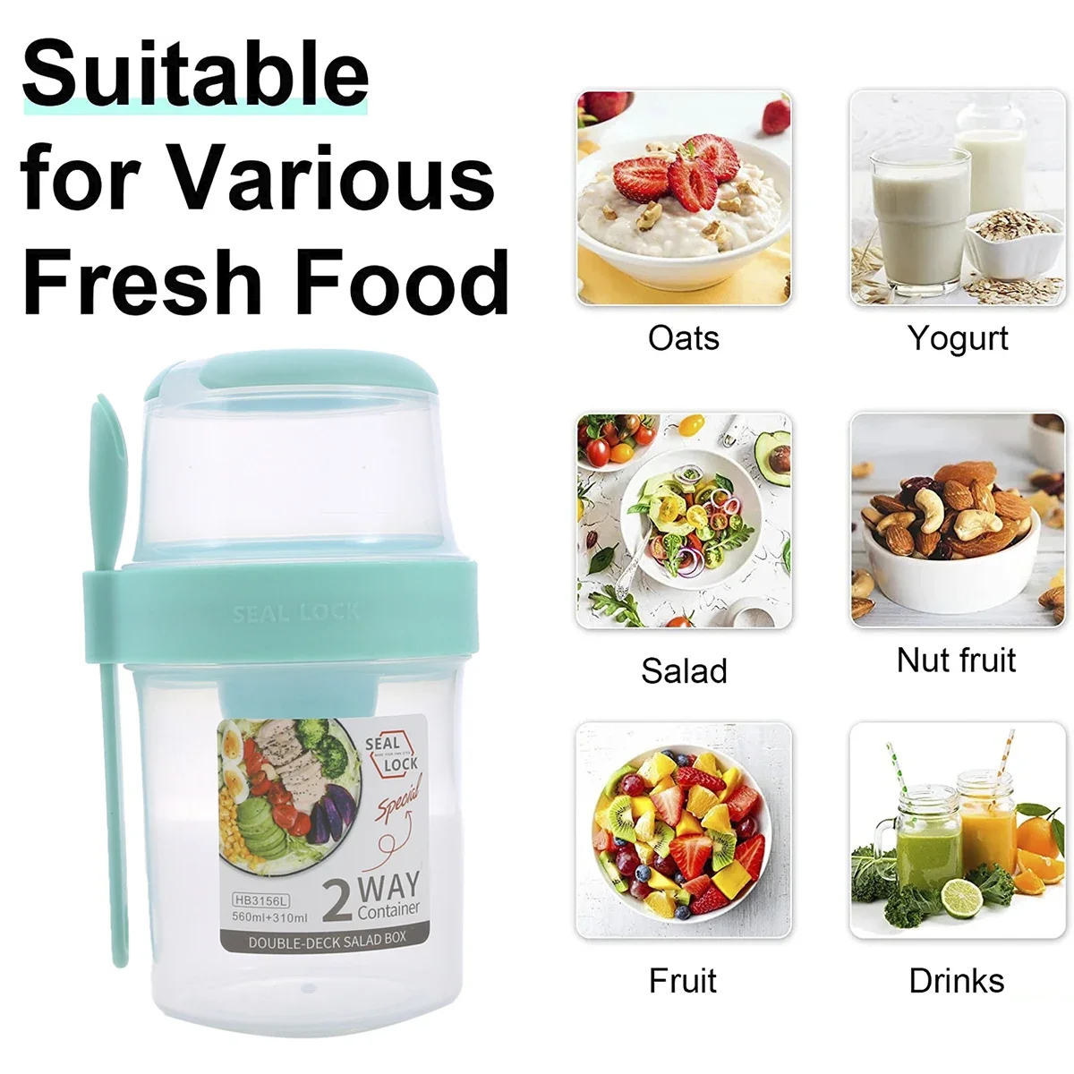 Double-layer Oats Container Breakfast On the Go Cups with Lid and Spoon Portable Yogurt Nut Oatmeal Container Jar for Students