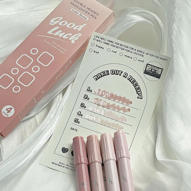 Gradient Double-headed Highlighter Set 4PCS Kawaii Ins High-value Key Color Marker Pen DIY Student and Children's Handbook Pen highlighter marker highlighter pen marker pen