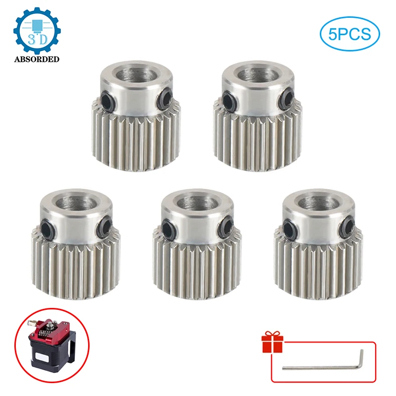 

5PCS MK8 MK7 36/26 Extrusion Gear Teeth Bore 5mm Extruder Feeder Driver Pulley Stainless Steel Teeth Wheels 3D Printer Parts