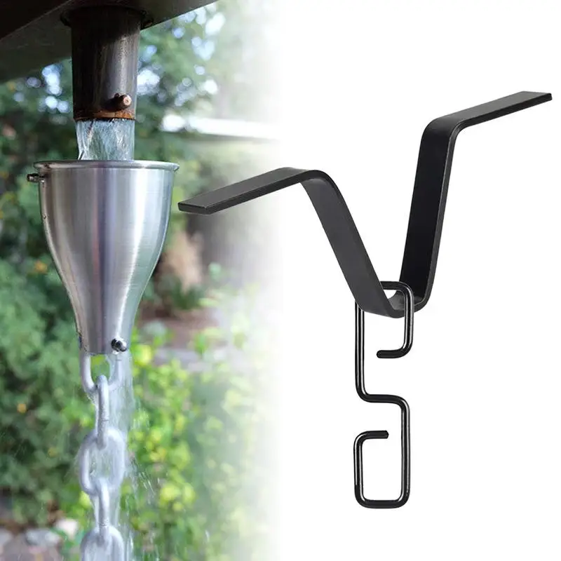 Rain Chain Gutter Adapter Black V Shaped Rain Chain Adapter with S shaped Hook Heavy duty and Rust resistant Iron Construction