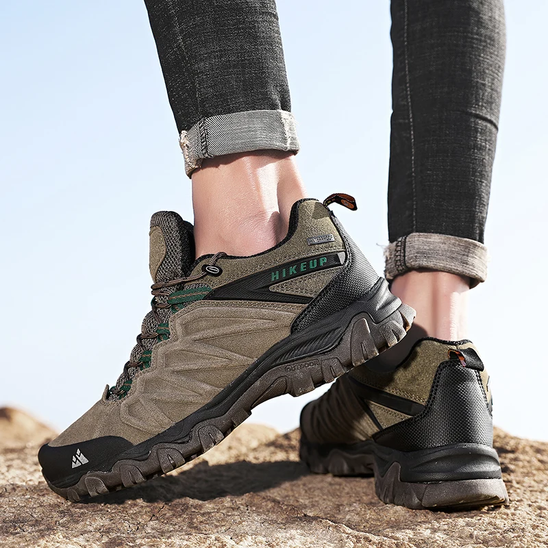 HIKEUP Hohe Qualität Leder Wanderschuhe Langlebig Outdoor Sport Männer Trekking Leder Schuhe Lace-Up Klettern Jagd Turnschuhe – Detail 14