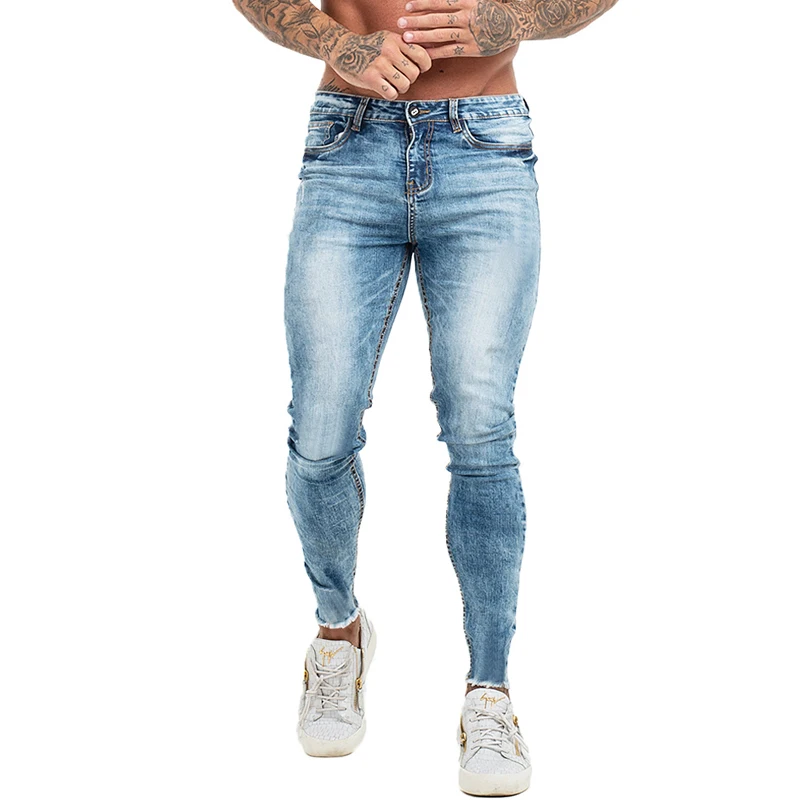 GINGTTO Denim Jeans Men Slim Fit Light Blue Mens Skinny Jeans