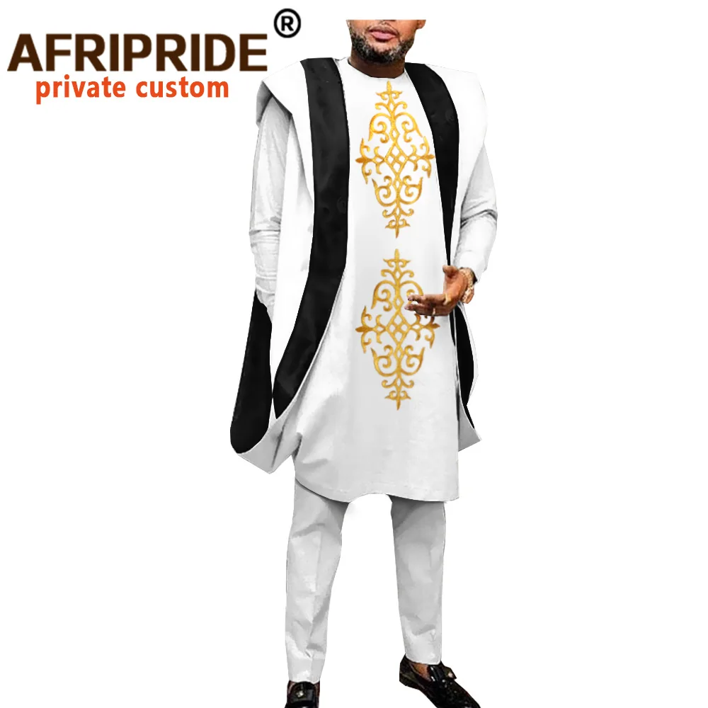 

Африканская одежда для мужчин Дашики с вышивкой Agbada Женская Дашики наряды Пальто рубашки и брюки комплект из 3 предметов A2016044