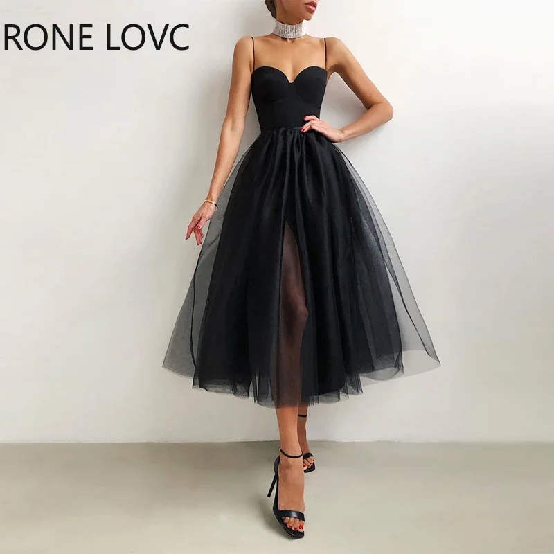 

Women Solid Cami Spaghetti Strap Patchwork Mesh Midi Sexy Sweet Party Wedding Dresses