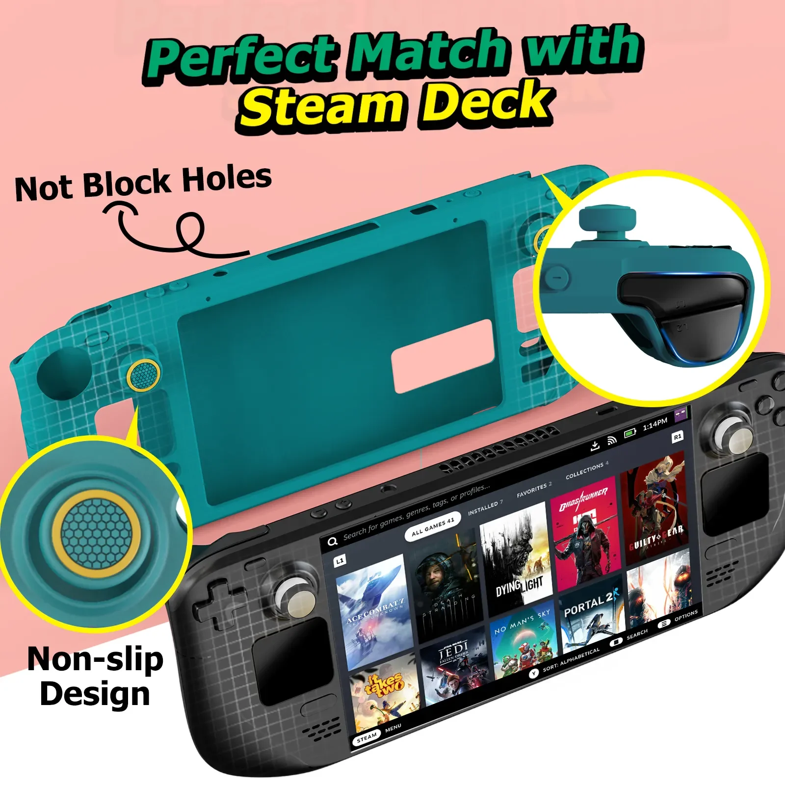IINE Protective Case Tempered film 9 in 1 Full Protection Soft Silicone Material Shockproof Case Compatible Steam Deck