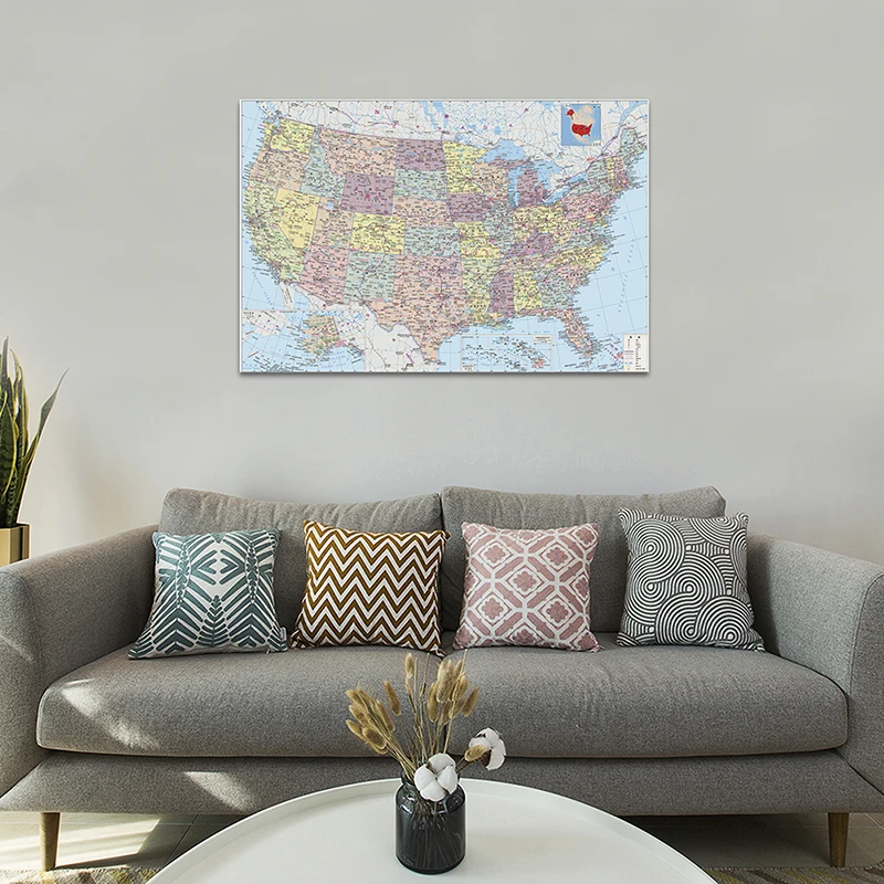 84*59cm Map of The United States Non-woven Canvas Painting Wall Decorative Poster and Print Office Supplies Home Decoration