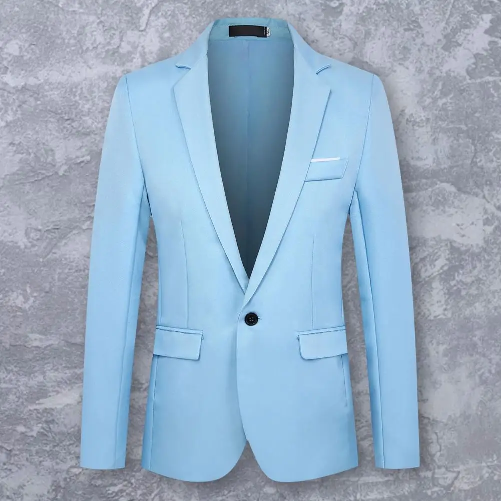 Stylish Suit Jacket Plus Size Men Suit Coat One Buckle Pure Color Slim Fit Blazer  Streetwear