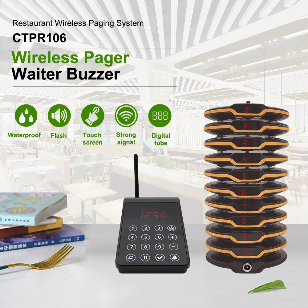 CTPR106 Wireless Waterproof Paging System Buzzer Waiter Restaurant